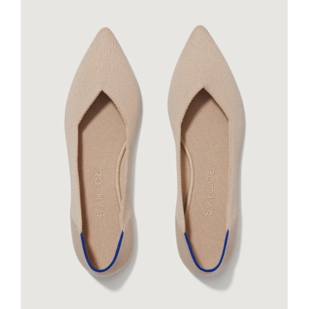 Rothys The Point Ecru Sand Beige Pointed Toe Knit Flats Women 7.5 Tortoise Sole‎